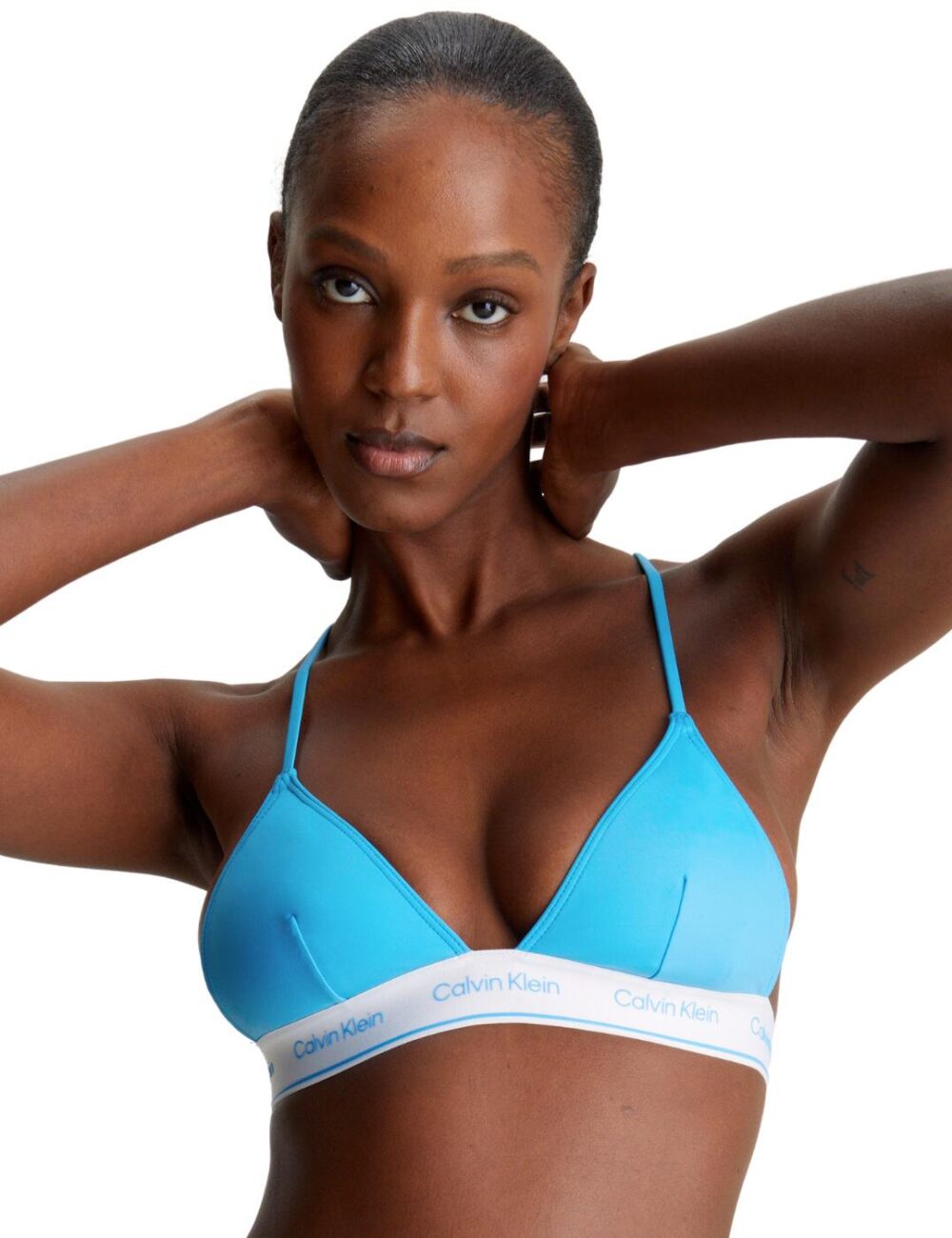 Calvin Klein CK Meta Legacy Triangle Bikini Top - Malibu Blue - S - 10