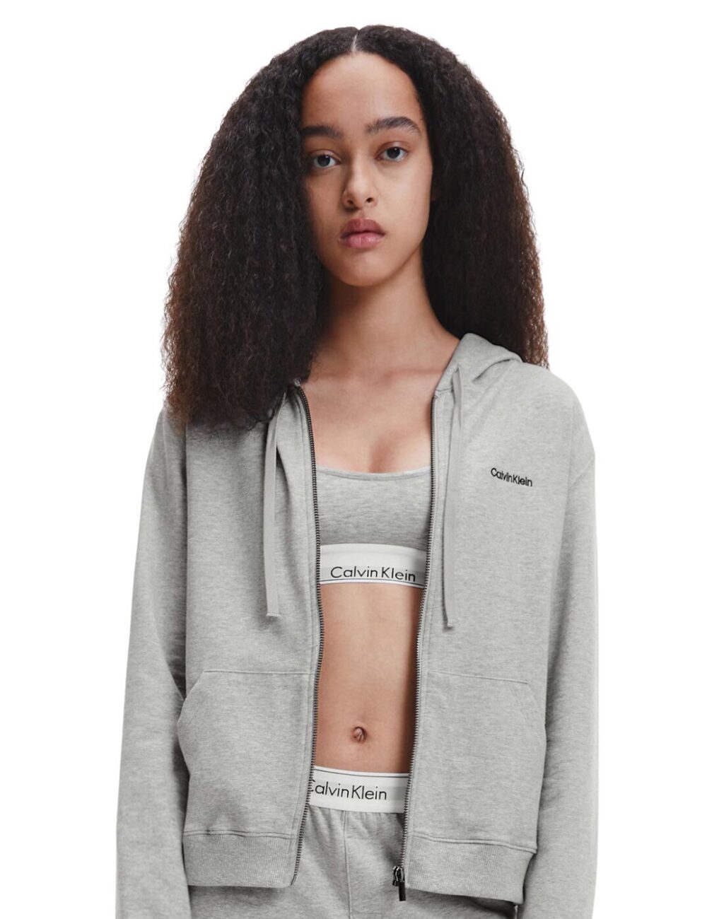 Calvin Klein Modern Cotton Full Zip Hoodie Top - Grey Heather - XL - 16