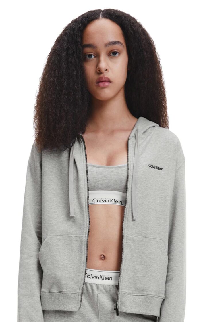 Calvin Klein Modern Cotton Full Zip Hoodie Top - Grey Heather - XL - 16