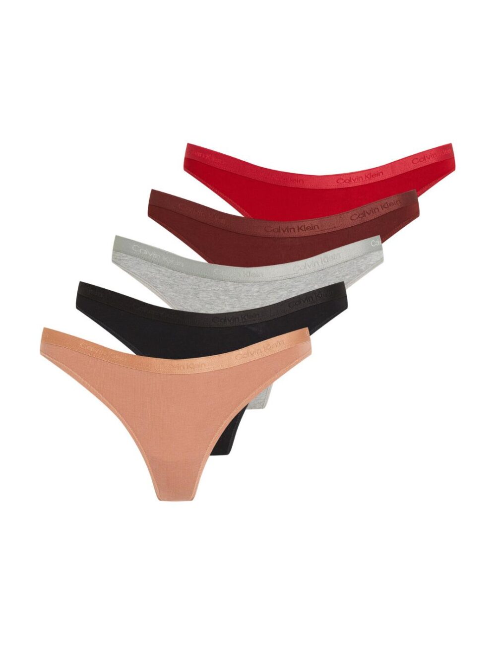 Calvin Klein Modern Logo 5P Thongs - BLK/GRY H/JNBRRY/CPR EARTH/RSTD RT - M - 12