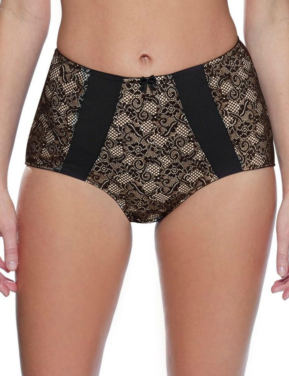 Charnos Superfit Lace Deep Brief - Black/Nude - XS - 8