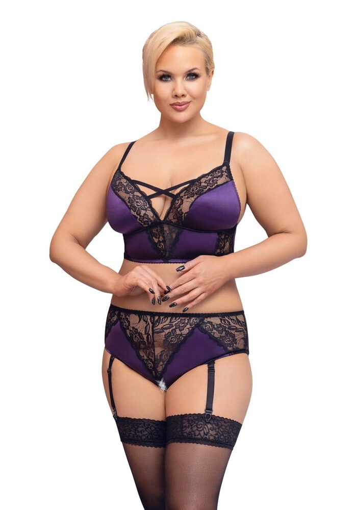 Cottelli Curves Bralette Suspender Set - XXL