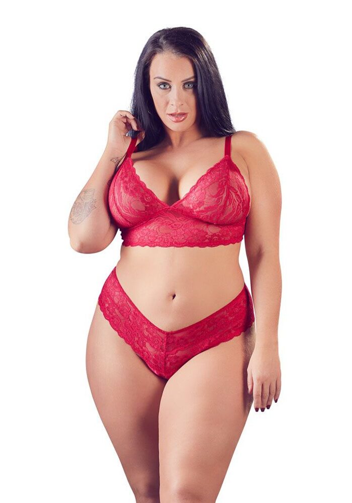 Cottelli Plus Size Red Lace Bra And Briefs - XXXL