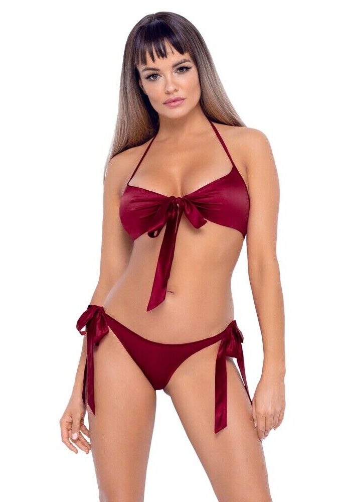 Cottelli Tie Up Bra And Briefs Set Red - S/M