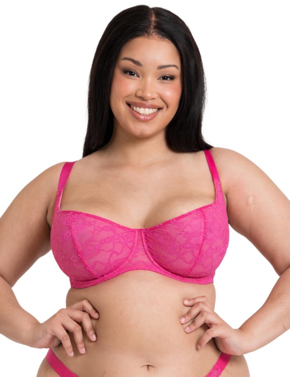 Curvy Kate All Night Lace Scooped Balcony Bra - Hot Pink/Blush - 30D