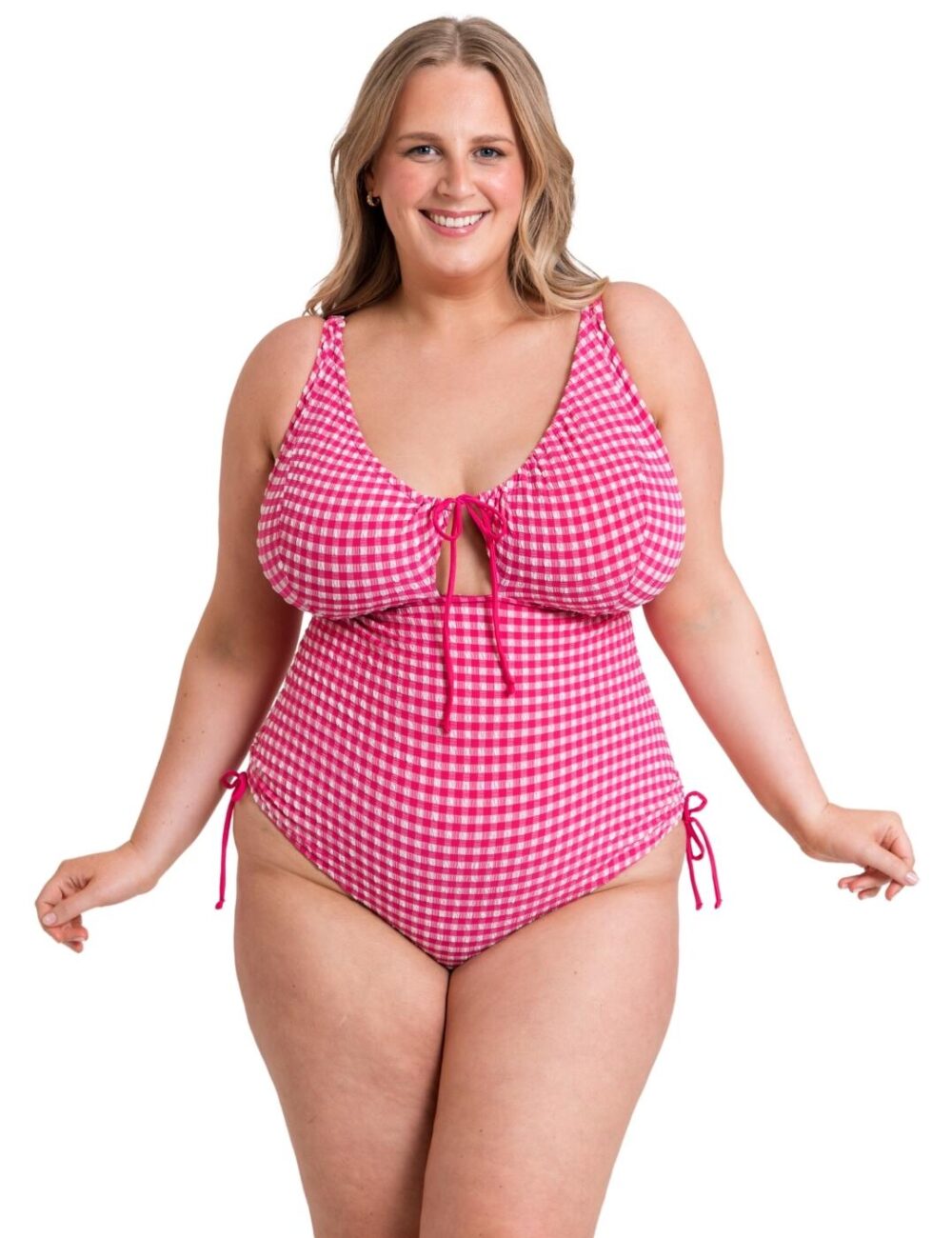 Curvy Kate Holiday Check Non Wired Swimsuit - Raspberry Pink - 30DD/E