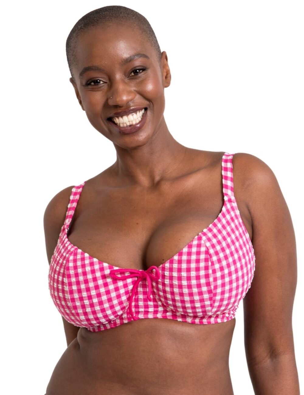 Curvy Kate Holiday Check Scooped Balcony Bikini Top - Raspberry Pink - 30D
