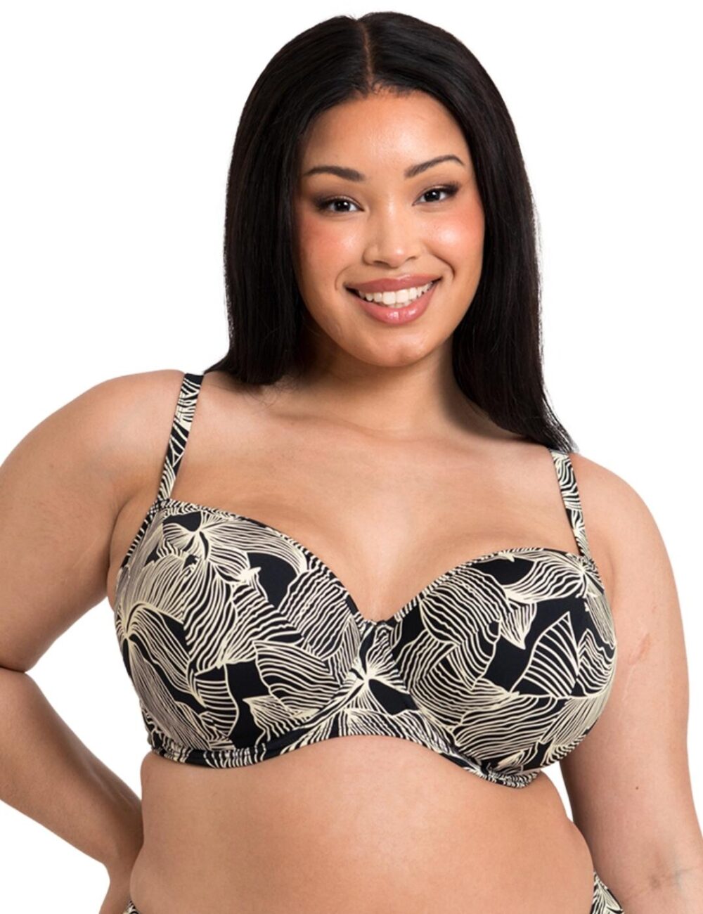 Curvy Kate Ripple Reef Balcony Bikini Top - Black Print - 30D