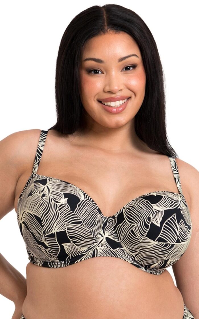 Curvy Kate Ripple Reef Balcony Bikini Top - Black Print - 30D