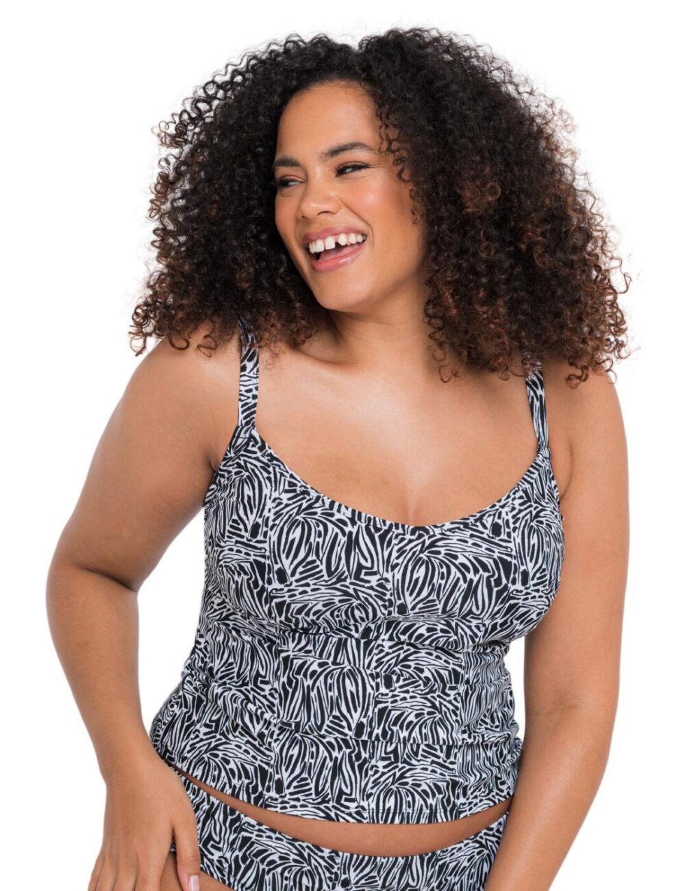 Curvy Kate Sundown Plunge Tankini Top - Black Print - 30G