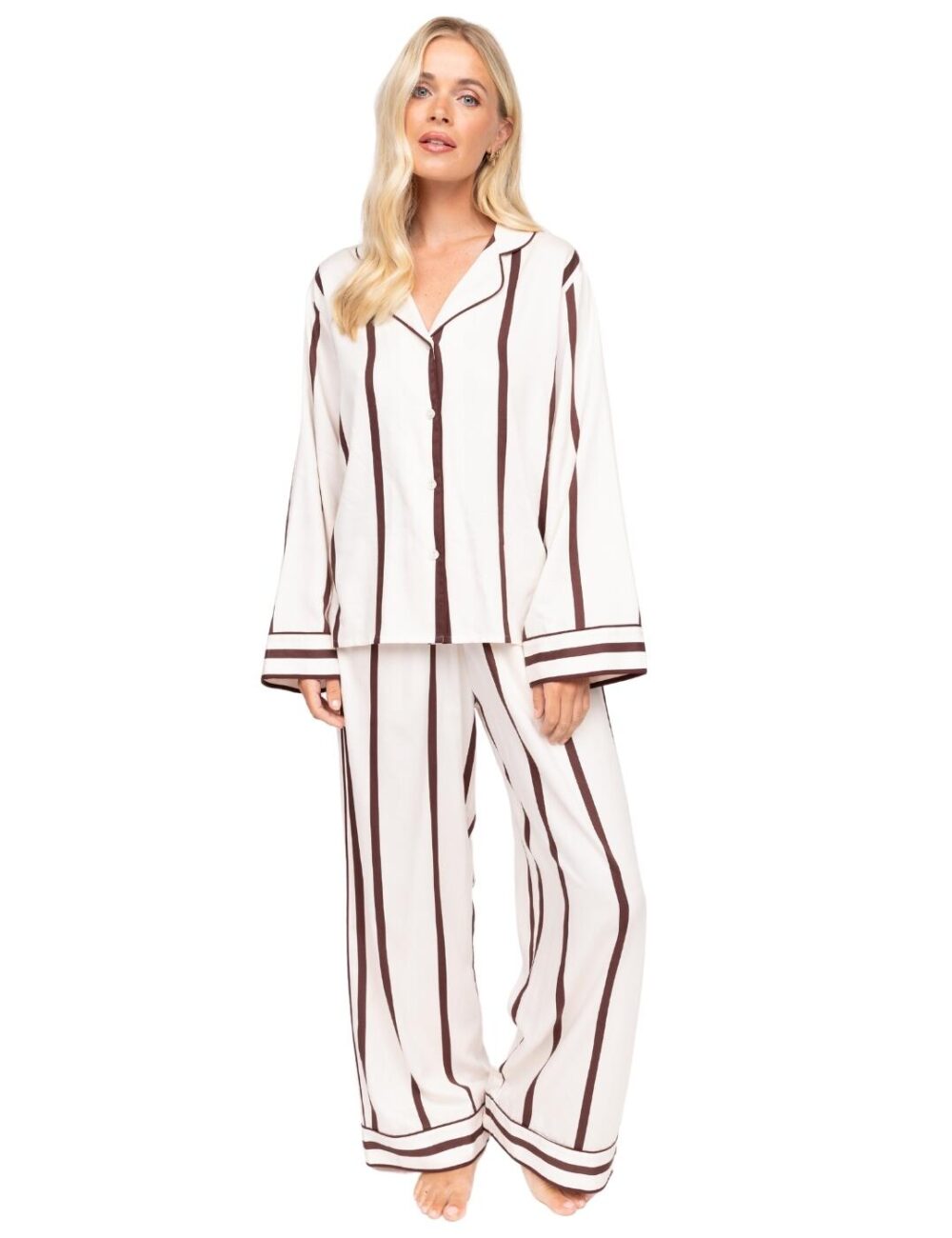 Cyberjammies Fable & Eve Battersea Stripe Wide Leg Pyjama Set - Ivory Mix - XS - 8