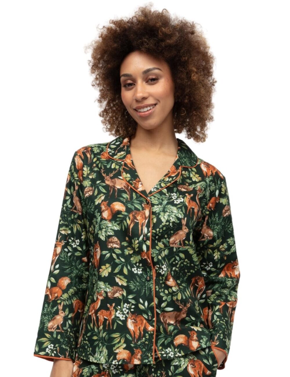 Cyberjammies Forrest Woodland Print Pyjama Top - Dark Green Mix - L - 14