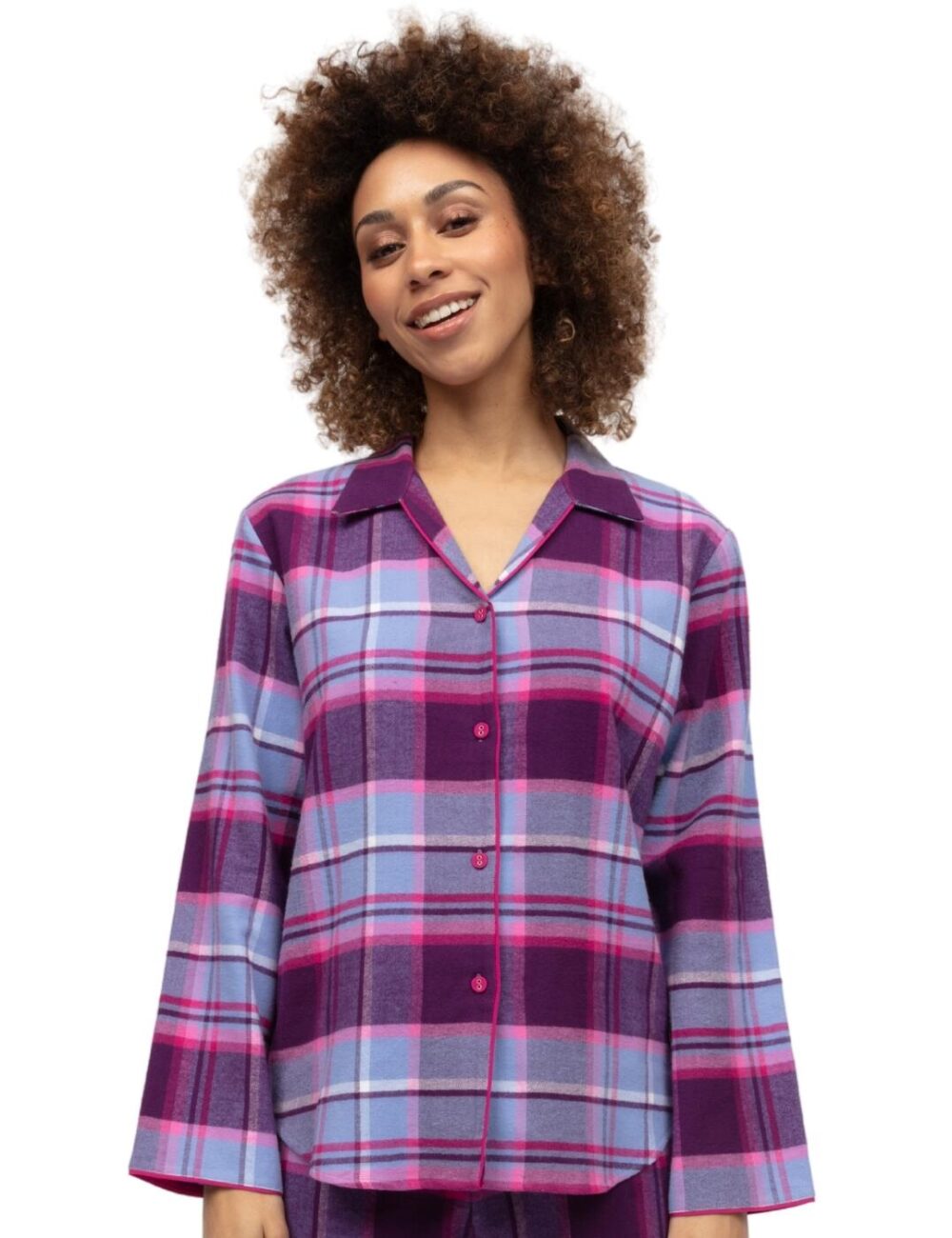 Cyberjammies Hazel Brushed Check Pyjama Top - Dark Purple Mix - XS - 8