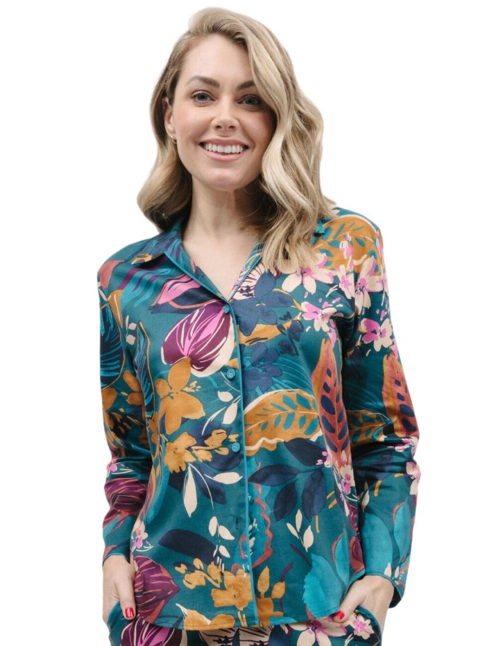 Cyberjammies Maple Pyjama Top - Teal Leaf Print - 2XL - 18