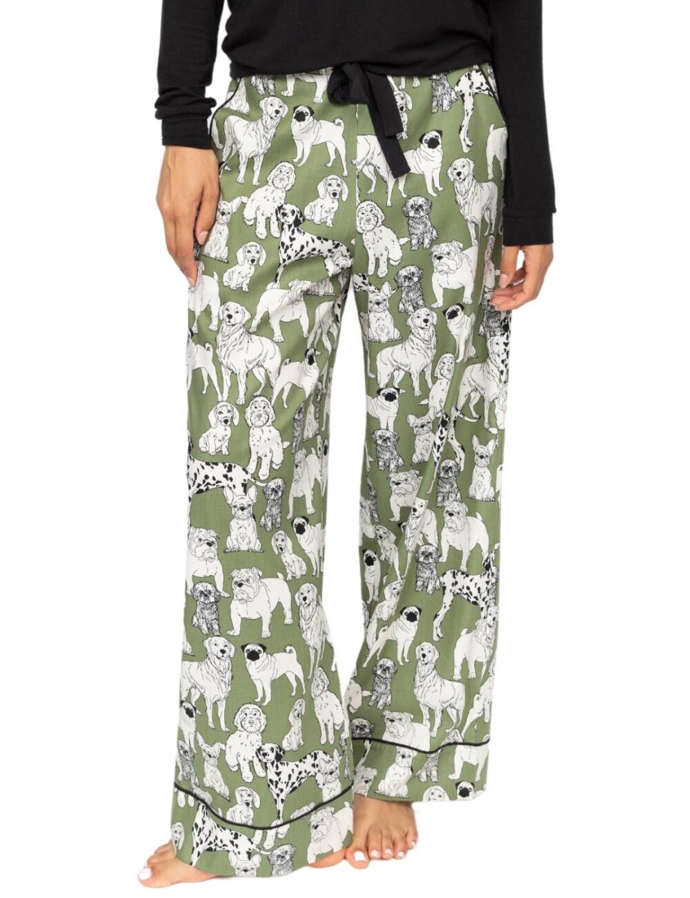 Cyberjammies Nancy Dog Print Wide Leg Pyjama Bottoms - Sage Green Mix - S - 10