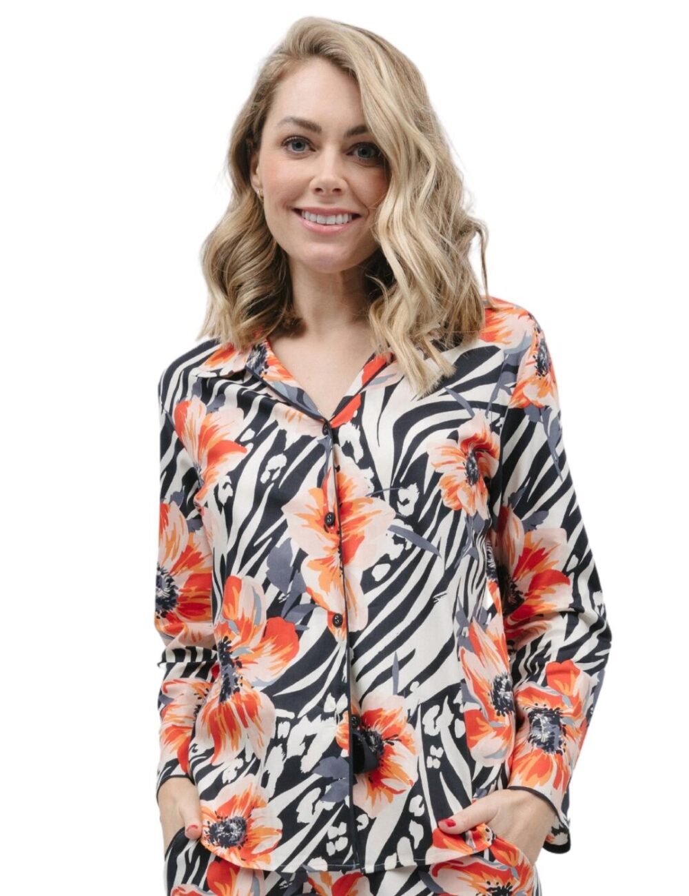 Cyberjammies Nicole Pyjama Top - Charcoal Animal Floral Print - S - 10
