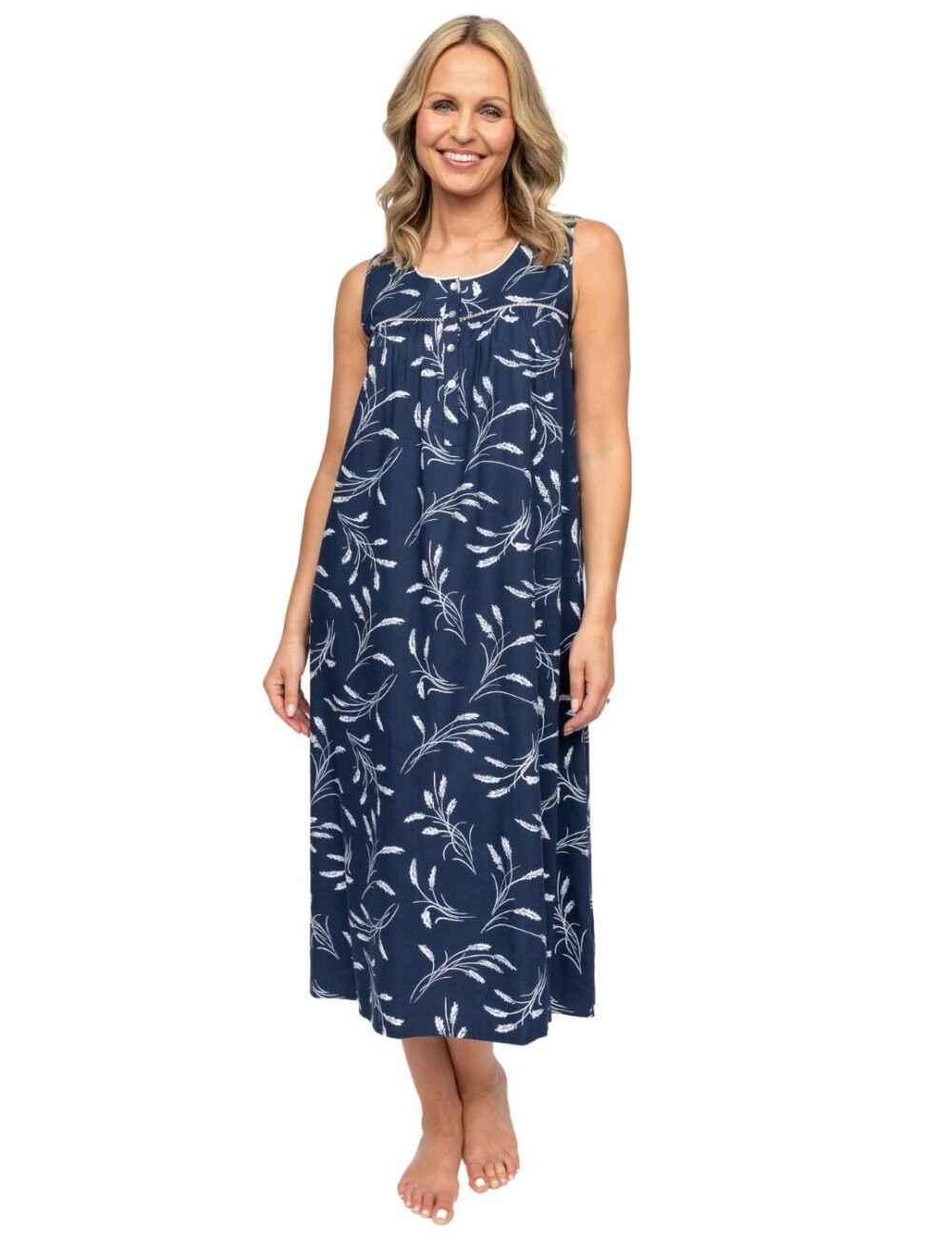 Cyberjammies Nora Rose Louisa Wheatsheaf Print Long Nightdress - Navy Mix - 2XL - 18