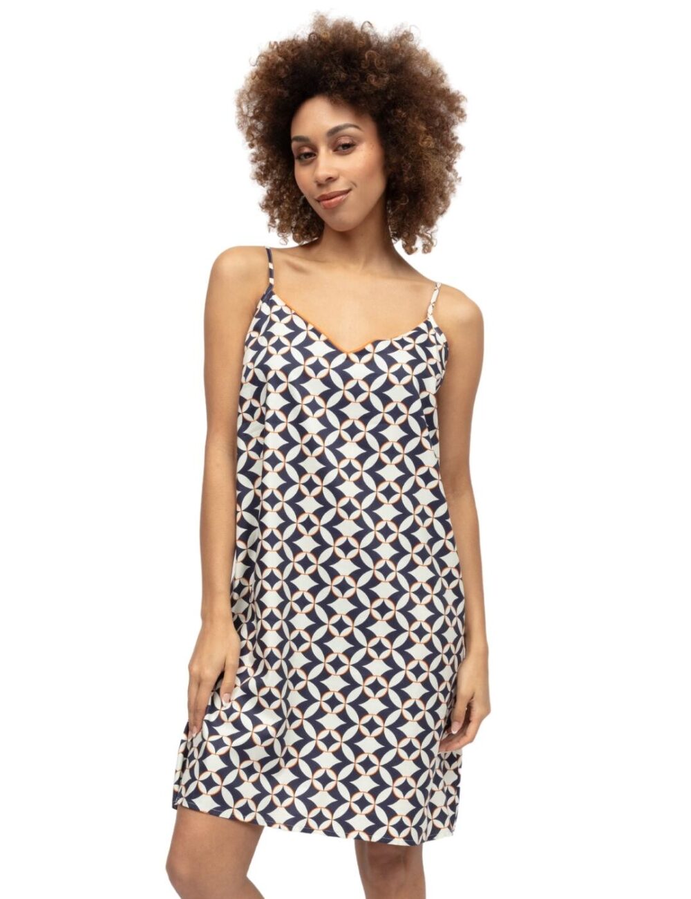 Cyberjammies Taylor Small Geo Print Strappy Short Nightdress - Navy Mix