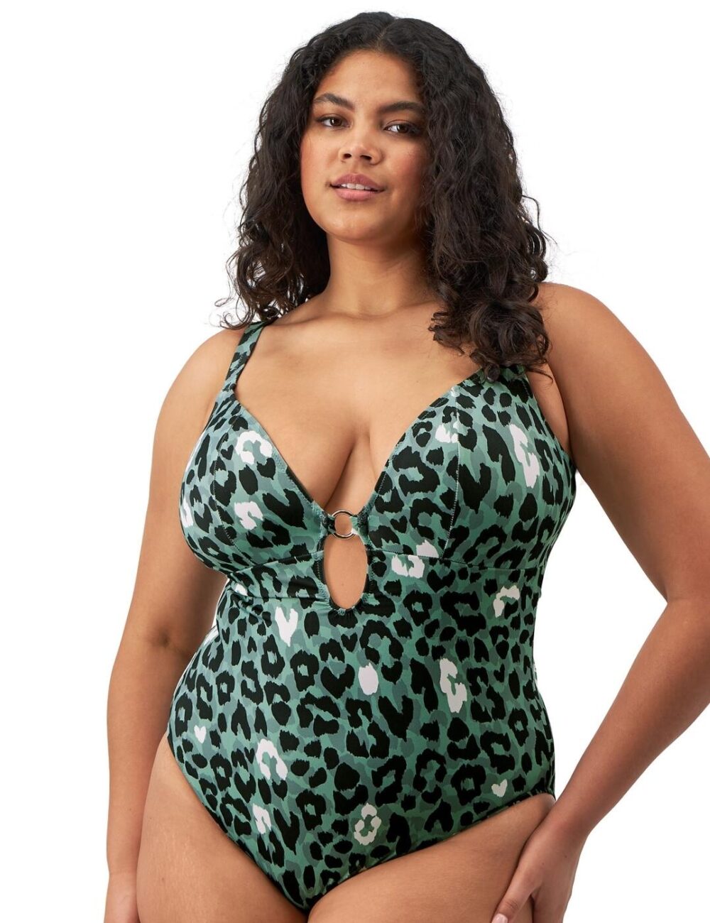 Elomi Jungle Bay Non Wired Plunge Swimsuit - Olive - 34H/HH