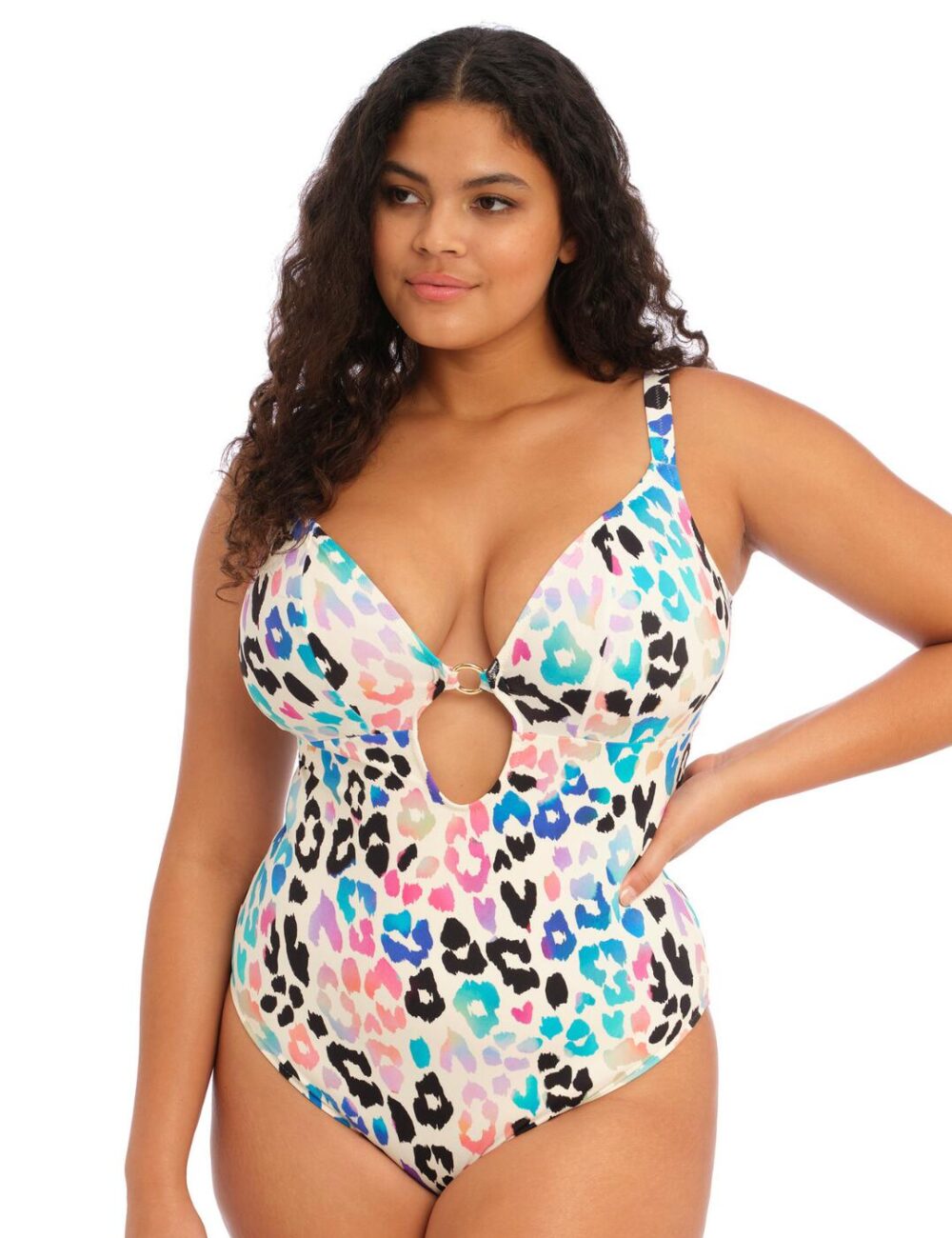 Elomi Party Bay Plunge Swimsuit - Multi - 36F/FF