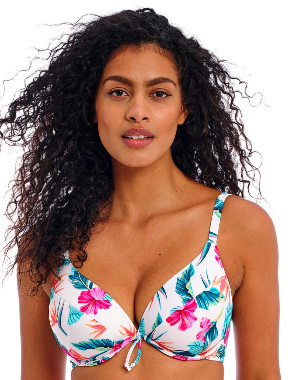 Freya Palm Paradise Plunge Bikini Top - White - 30FF