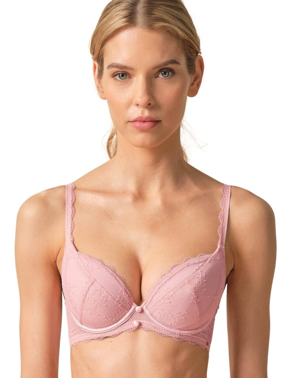 Gossard Vintage Romance Padded Plunge Bra - Soft Pink - 30DD