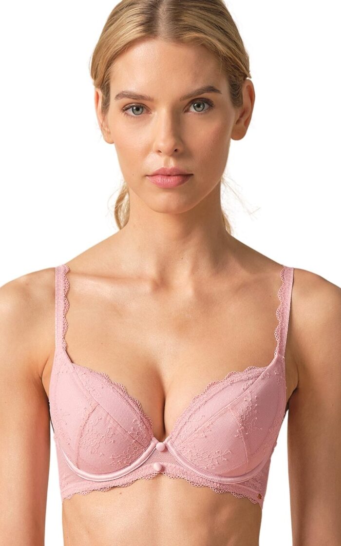 Gossard Vintage Romance Padded Plunge Bra - Soft Pink - 30DD