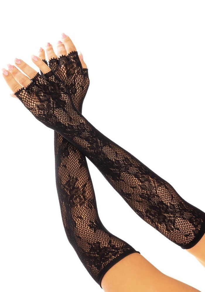 Leg Ave Floral Net Fingerless Gloves Black