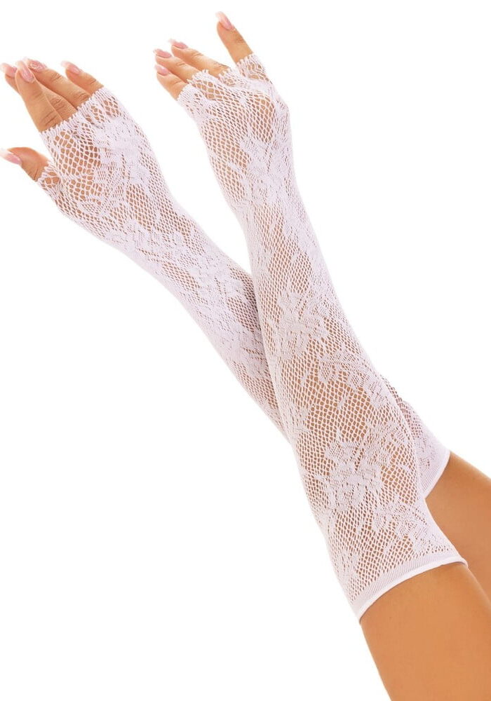 Leg Ave Floral Net Fingerless Gloves White