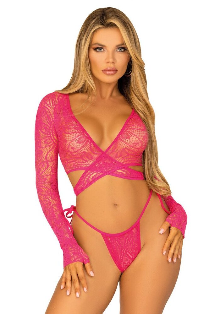 Leg Avenue Daisy Lace Crop Top And Side Tie Panty UK 6 to 12