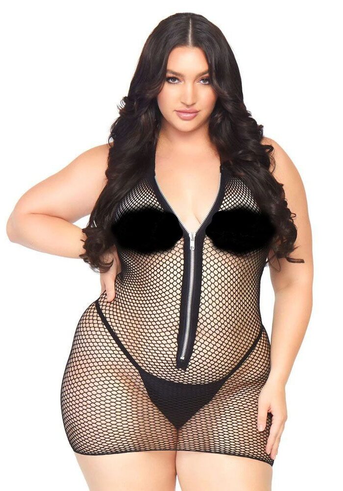 Leg Avenue Fishnet Zip Up Dress Plus Size UK 14 to 18