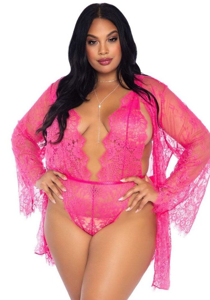 Leg Avenue Floral Lace Teddy and Robe Set