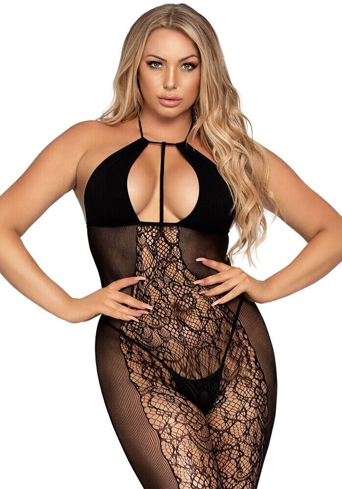 Leg Avenue Lace And Opaque Bodystocking UK 6 to 12