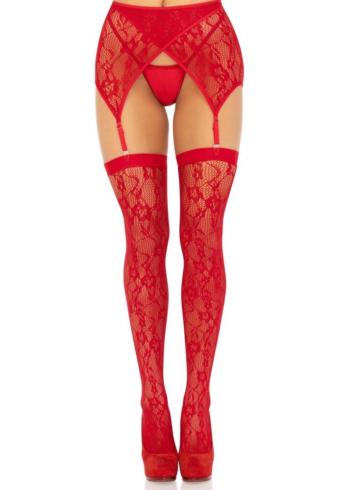 Leg Avenue Lace Stockings and Garterbelt Red