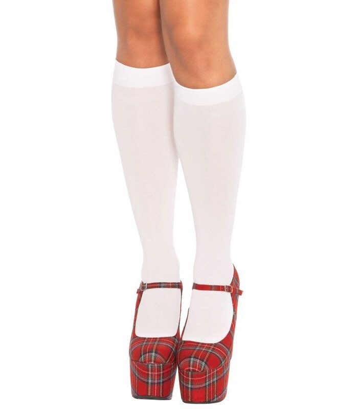 Leg Avenue Nylon Knee Highs White UK 6 to 12