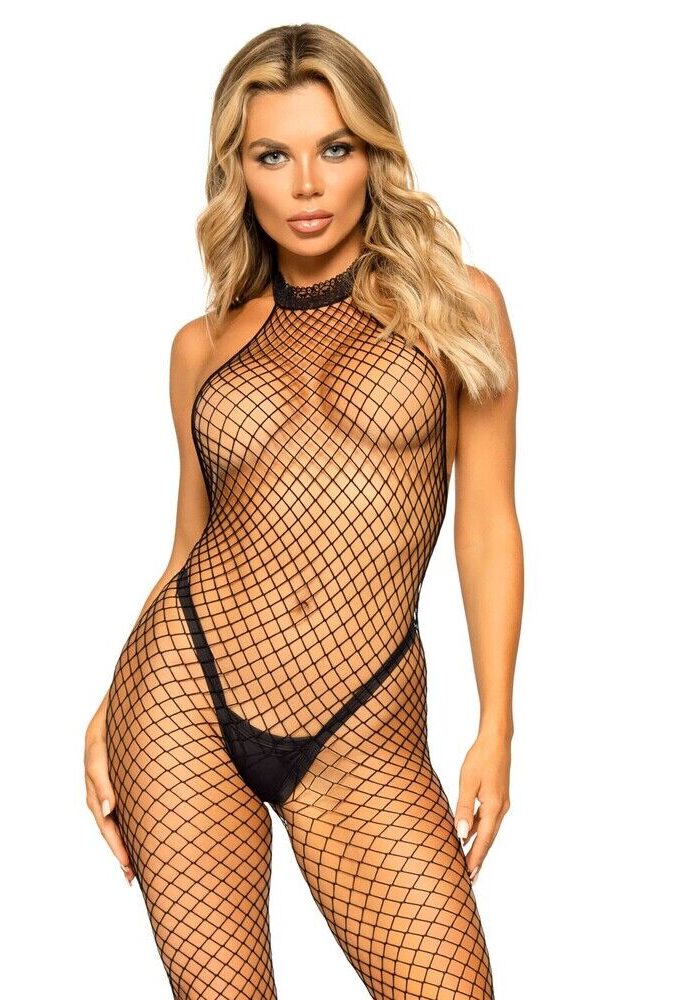 Leg Avenue Racer Neck Bodystocking Black UK 6 to 12
