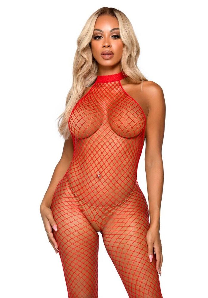 Leg Avenue Racer Neck Bodystocking Red UK 6 to 12