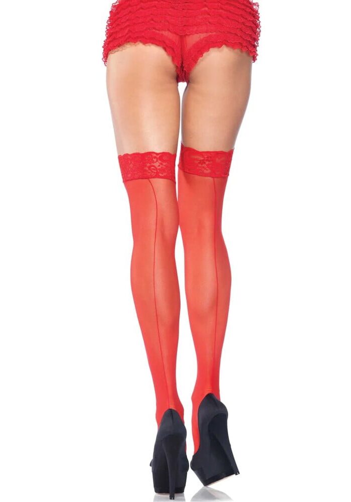 Leg Avenue Sheer Stockings With Backseam Red UK 6 to 12