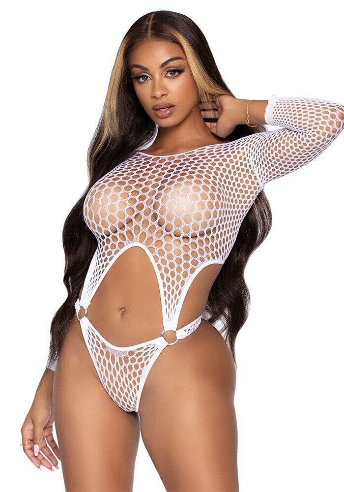 Leg Avenue Top Bodysuit with Thong White UK 6 to 12