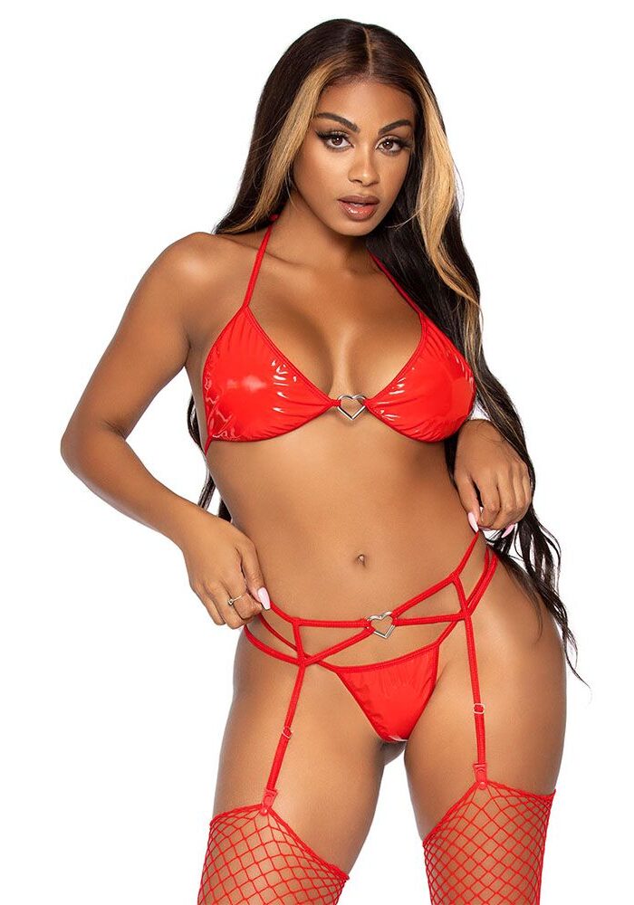 Leg Avenue Vinyl Top and String Set Red - S/M