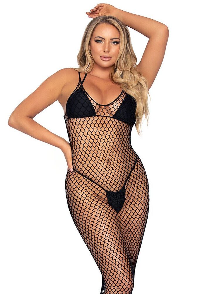 Leg Avenue Woven Twist Net Maxi Dress Black UK 6 to 12
