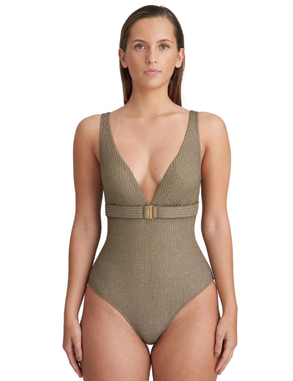 Marie Jo Tinjis Non Wired Plunge Swimsuit - Golden Olive - M - 12