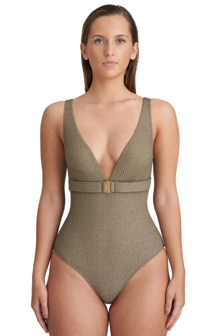 Marie Jo Tinjis Non Wired Plunge Swimsuit - Golden Olive - M - 12