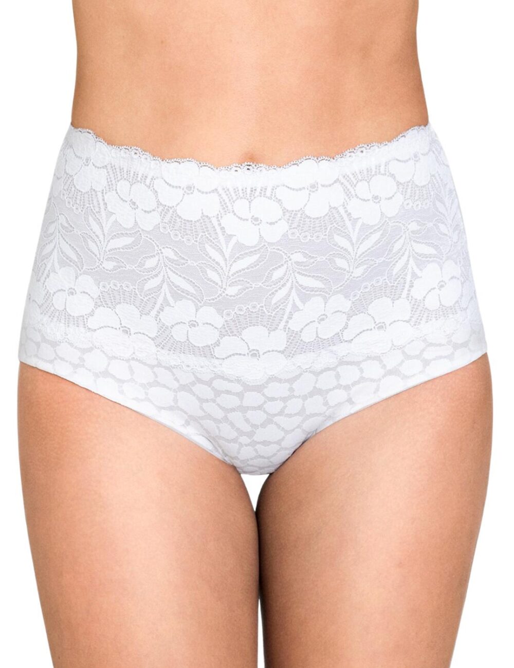 Miss Mary Of Sweden Jacquard & Lace Deep Brief - White - L - 14