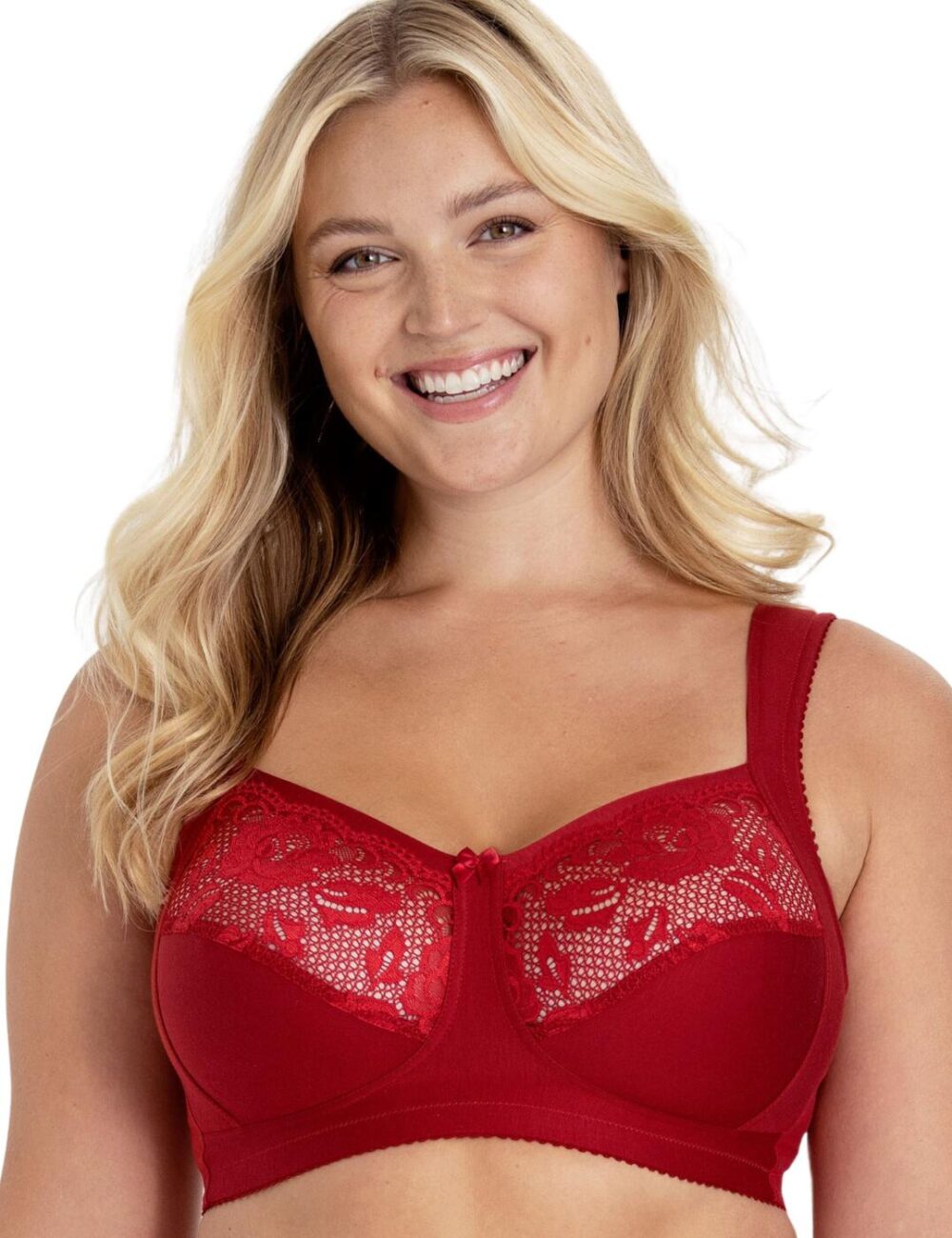 Miss Mary Of Sweden Lovely Lace Non Wired Support Bra - English Red - 36B