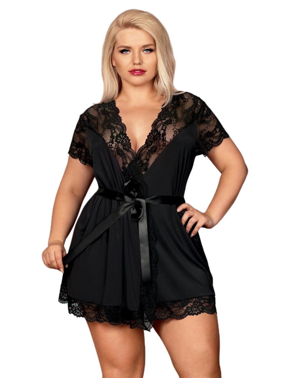 Obsessive Peignoir Robe - Black - L/XL