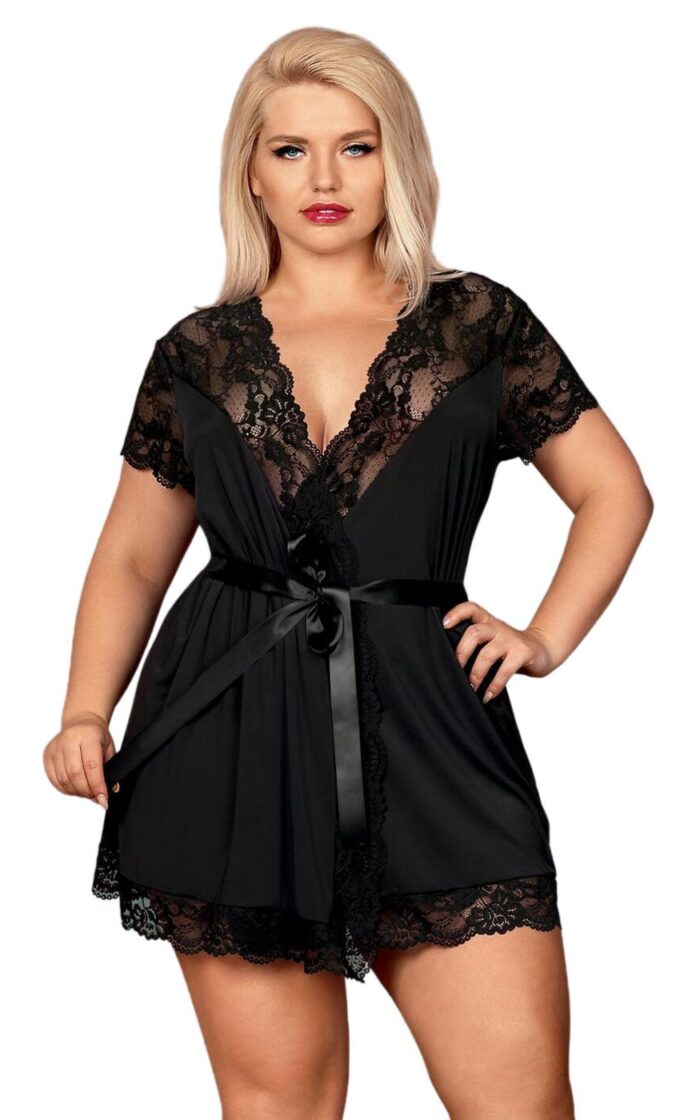 Obsessive Peignoir Robe - Black - L/XL