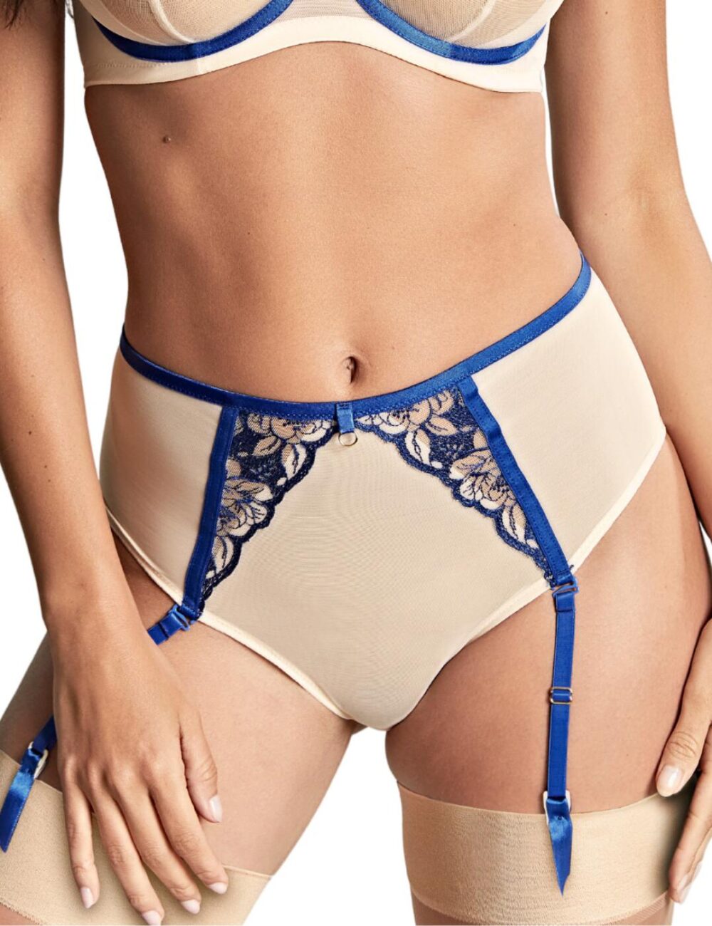 Panache Rosa Suspender Brief - Cobalt/Latte - S - 10