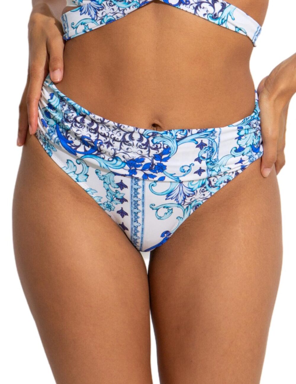 Pour Moi Amalfi Fold Over Bikini Brief - White/Blue - 2XL - 18