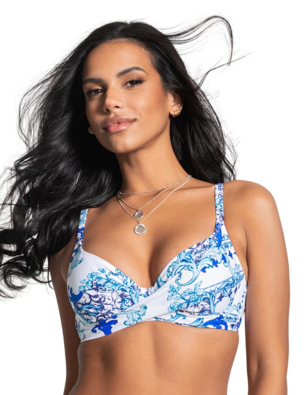Pour Moi Amalfi Twist Front Bikini Top - White/Blue - 32D